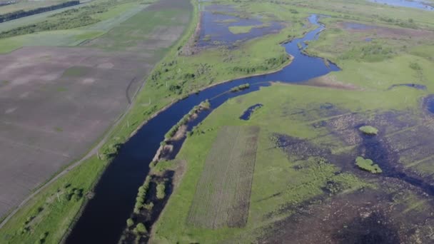 Luchtfoto Drone Beelden Van Hoog Water Lente Bij Zonsondergang — Stockvideo