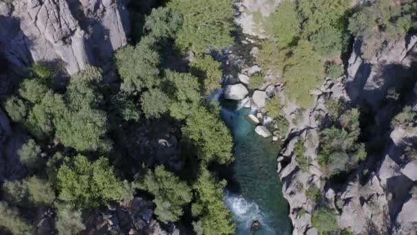 通过土耳其Koprulu峡谷的有瀑布的高山河流的无人驾驶飞机镜头 — 图库视频影像