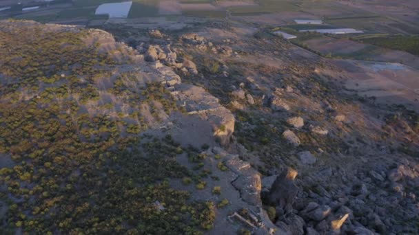 土耳其安塔利亚地区古代城市Silyon日落时的空中镜头 — 图库视频影像