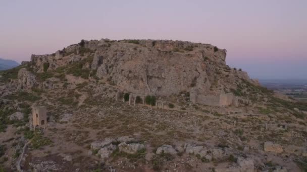Filmato Aereo Della Città Antica Silyon Tramonto Nella Regione Antalya — Video Stock