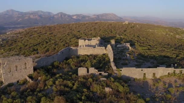 Luftaufnahmen Der Antiken Stadt Silyon Bei Sonnenuntergang Der Region Antalya — Stockvideo