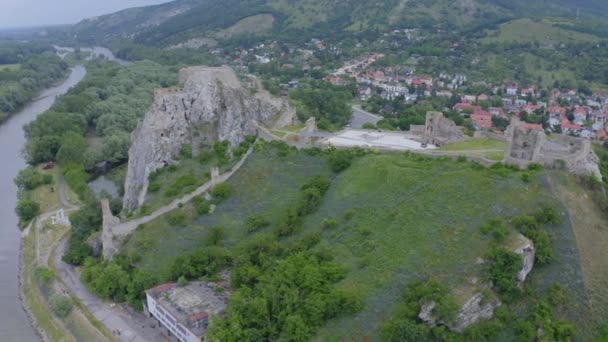 Aerial Drone Footage Devin Castle Bratislava Slovakia — Stock Video