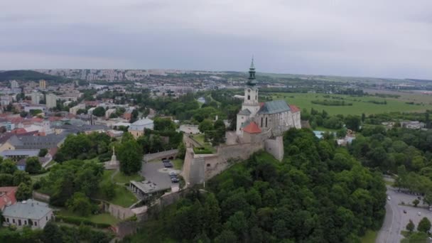 Aerial Drone Footage Nitra Castle Core Castle Emmerams Cathedral Slovakia — Stock Video