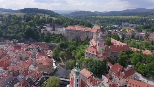 Légi Felvételeket Mesebeli Város Gyönyörű Házak Vár Cesky Krumlov Cseh — Stock videók