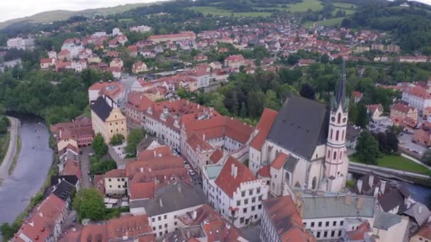 Légi Felvételeket Mesebeli Város Gyönyörű Házak Vár Cesky Krumlov Cseh — Stock videók