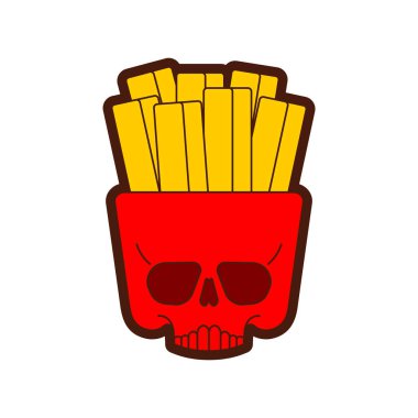 Kafatası patates kızartması. Zararlı yiyecekler. Sağlıklı fast food değil