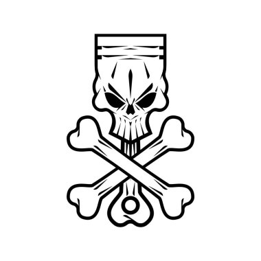 Motosiklet kulübünün Piston kafatası amblemi. Piston iskelet. Motosiklet kulübü..