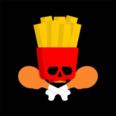 Kafatası patates kızartması. Zararlı yiyecekler. Sağlıklı fast food değil