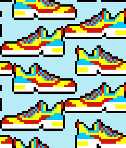 Sneakers Pixel Art Modello Senza Soluzione Continuità Sfondo Sneaker Bit — Vettoriale Stock