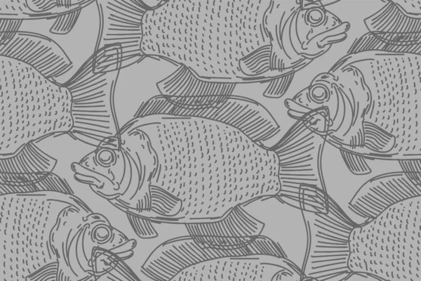 Ручной Рисунок Окуня Бесшовный Рыбный Фон — стоковый вектор