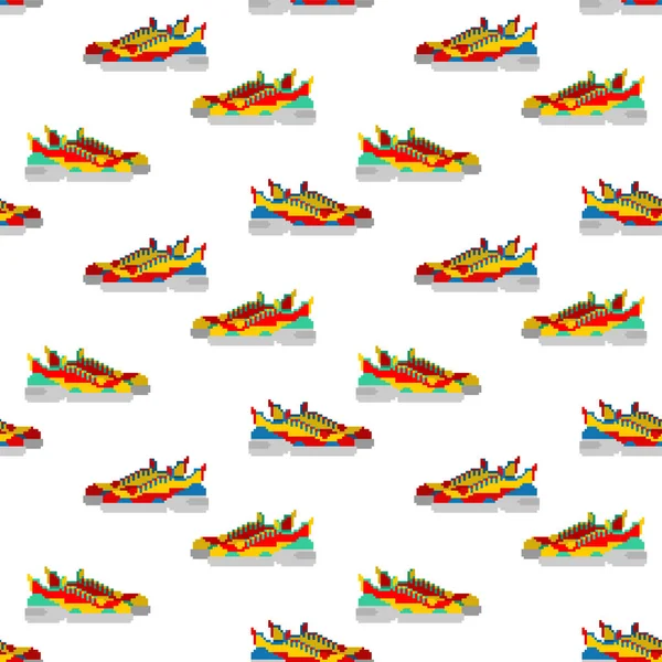 Sneakers Pixel Art Pattern Seamless Bit Sneaker Background Pixelated Texture — Stock Vector