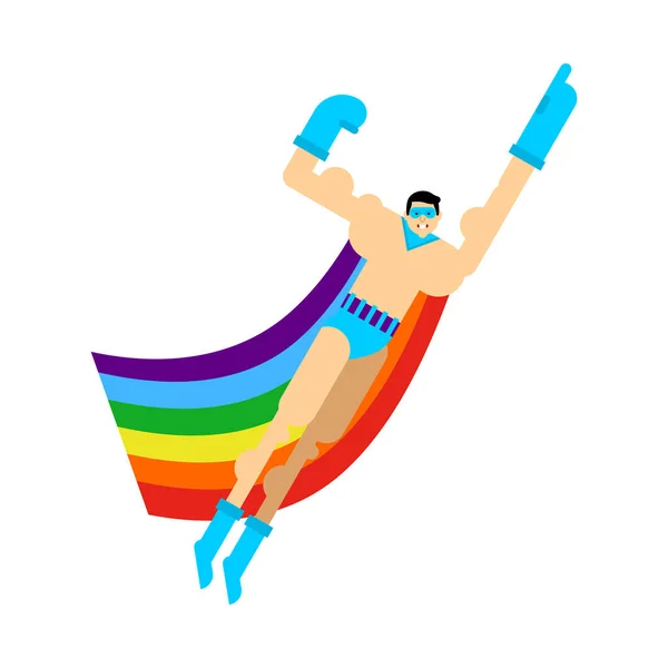 Superhero Gay Cartoon Isolated Super Lgbt Mask Raincoat Rainbow Cape — Stock Vector