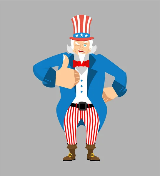 Uncle Sam Knipoogt Met Zijn Duimen Een Gelukkige Emoji Vectorillustratie — Stockvector