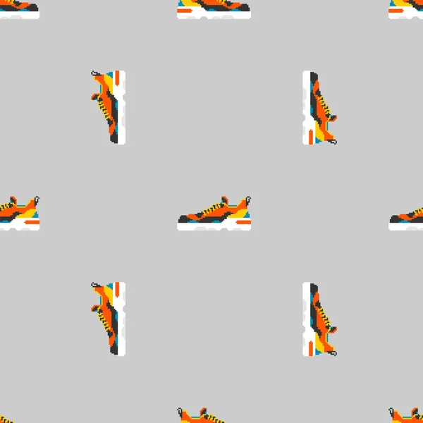 Sneakers Pixel Kunst Patroon Naadloos Bit Sneaker Achtergrond Gepixelde Textuur — Stockvector