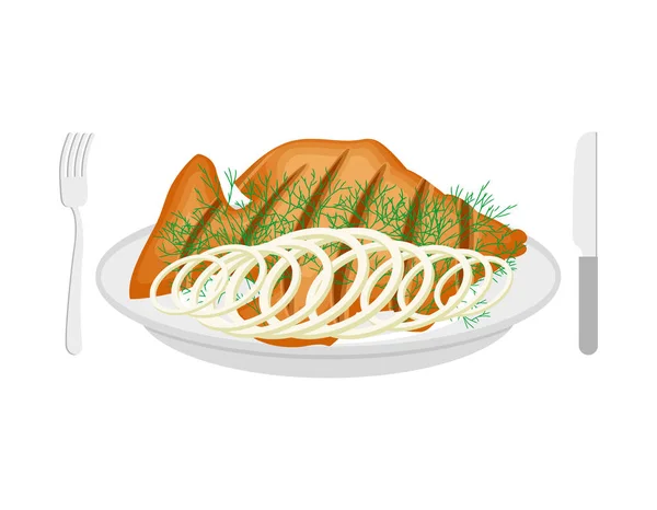 Poisson Frit Dans Une Assiette Perche Frite Illustration Vectorielle — Image vectorielle