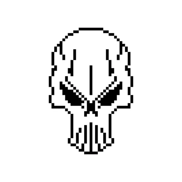 Arte Assustadora Pixels Cranianos Cabeça Esqueleto Bits Ilustração Vetorial Pixelada — Vetor de Stock