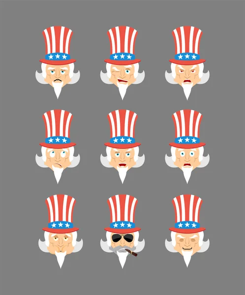 Uncle Sam Heeft Emoji Avatar Ingesteld Verdrietig Boos Gezicht Schuldig — Stockvector