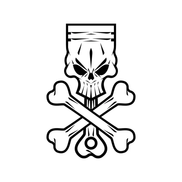 Kolbenschädel Emblem Des Motorradclubs Piston Skeleton Sign Biker Club — Stockvektor
