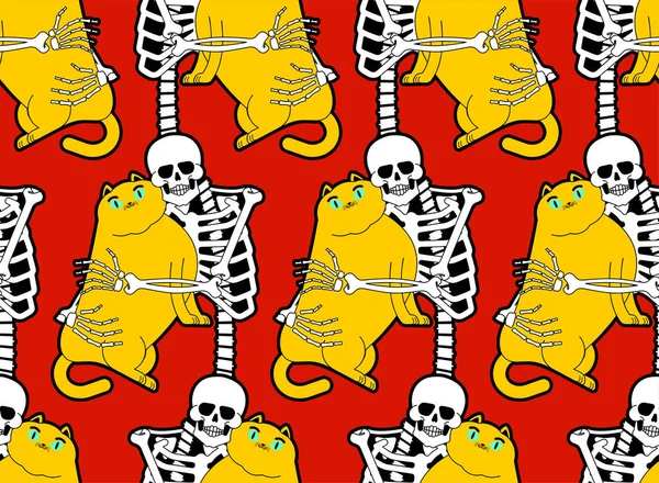 Σκελετός Αγάπη Μοτίβο Γάτα Αδιάλειπτη Σκελετός Φόντο Γάτας Αγαπημένο Μου — Διανυσματικό Αρχείο