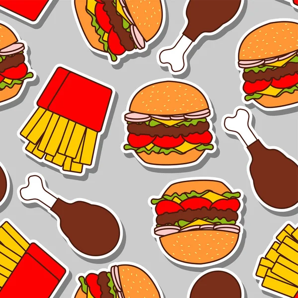 Modello Fast Food Senza Soluzione Continuità Hamburger Pollo Fritto Gamba — Vettoriale Stock