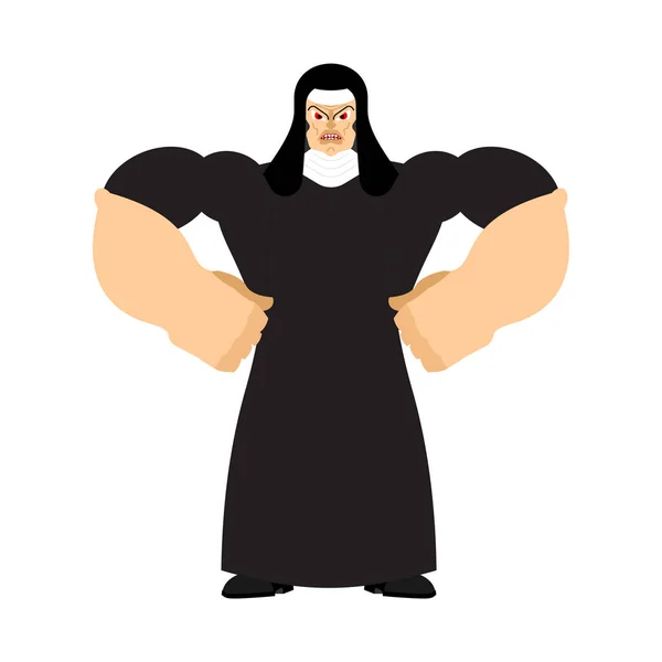 Angry Nun Evil Holy Sister Vector Illustration — Stock Vector