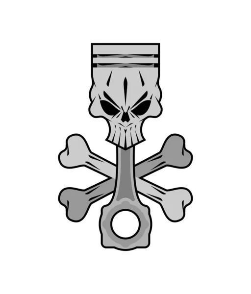 Kolbenschädel Emblem Des Motorradclubs Piston Skeleton Sign Biker Club — Stockvektor