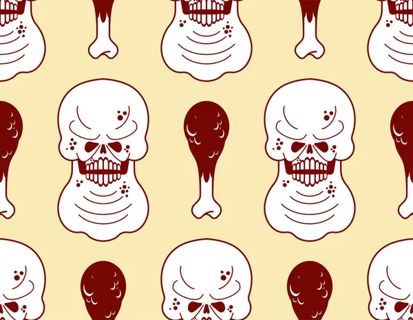 Patrón Cráneo Gordo Sin Costuras Fondo Grueso Cabeza Del Esqueleto — Archivo Imágenes Vectoriales