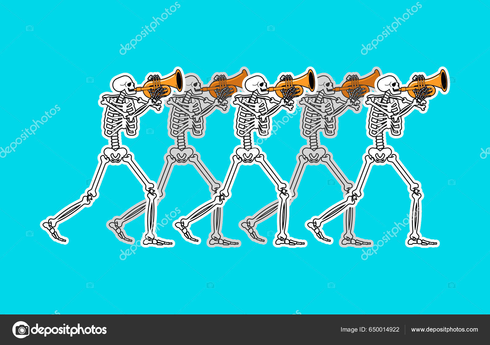Skeleton Trumpet Skeleton Musician Bugle Dead Vector Illustration Stock