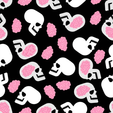 Kafatasının içindeki beyin çizgi film deseni pürüzsüz. Vektör Arkaplanı