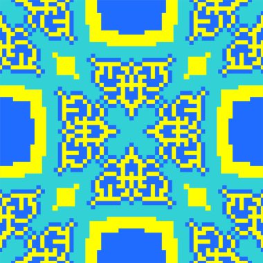 Piksel sanat Kazak süsü. 8 bit Gelenek Kazakistan Arkaplanı pikselleştirildi