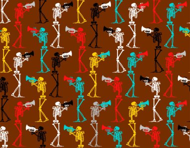 Skeleton with trumpet Pattern seamless . Skeleton musician Background. bugle and dead ornament. Vector illustration clipart