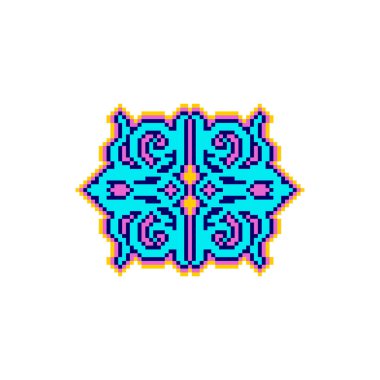 Kazak süslemesinin piksel sanat elementi. Kazakistan 'da 8 bit Geleneksel İşaret