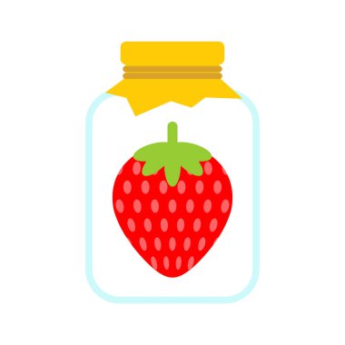 Çilek reçelli kavanoz. Vektör illüstrasyonu