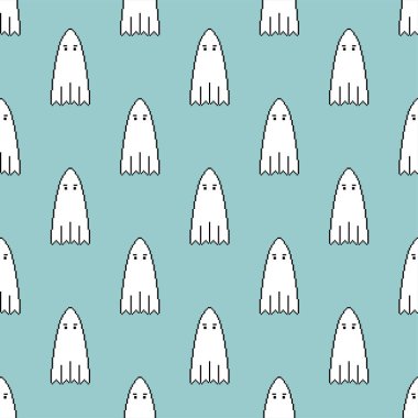 Hayalet Pikseli Sanat Şablonu kusursuz. 8 bitlik hortlak geçmişi. pixelated Vektör dokusu Cadılar Bayramı