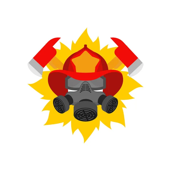 Pompier Casque Hache Feu Flamme Symbole Des Pompiers Emblème Pompier — Image vectorielle
