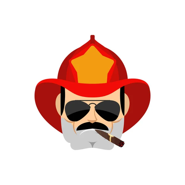 Pompier Cool Avatar Sérieux Des Émotions Pompier Fumant Emoji Cigare — Image vectorielle