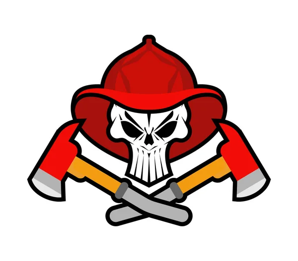 Пожарный Череп Шлеме Знак Огненный Топор Пламя Символ Пожарной Охраны — стоковый вектор