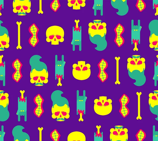 ゾンビの頭蓋骨と手のパターンをシームレスに 死んだ怪物の背景に生きる ハロウィンのテクスチャ — ストックベクタ