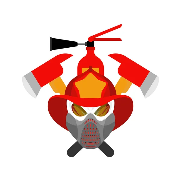 Вогнепальний Череп Знаку Шолома Пожежна Сокира Полум Символ Пожежного Відділу — стоковий вектор