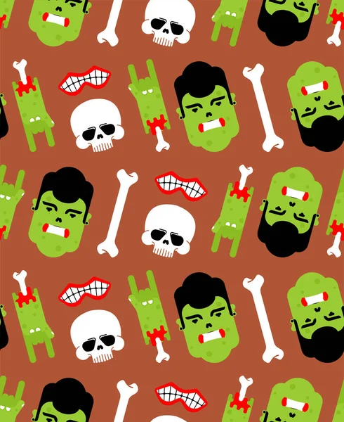 Zombie Totenkopf Und Handmuster Nahtlos Lebendes Totes Monster Hintergrund Halloween — Stockvektor