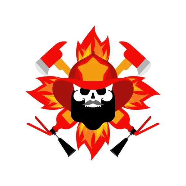 Вогнепальний Череп Знаку Шолома Пожежна Сокира Полум Символ Пожежного Відділу — стоковий вектор