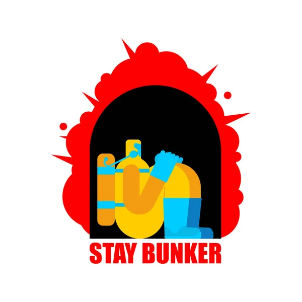 Stay Bunker Man Radiation Protective Suit Bunker Nuclear Explosion Future — Stock Vector