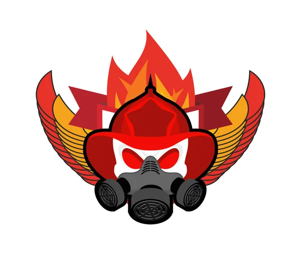 Crâne Pompier Signe Casque Hache Feu Flamme Symbole Des Pompiers — Image vectorielle