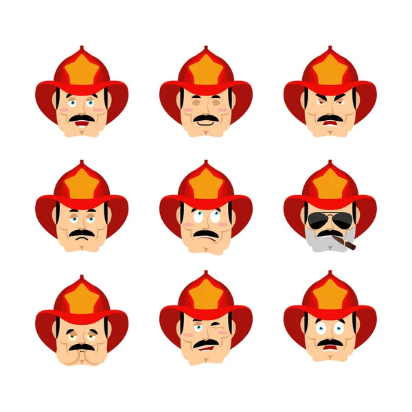 Firefighter Set Emoji Avatar Cara Triste Enojada Culpable Durmiendo Bombero — Archivo Imágenes Vectoriales