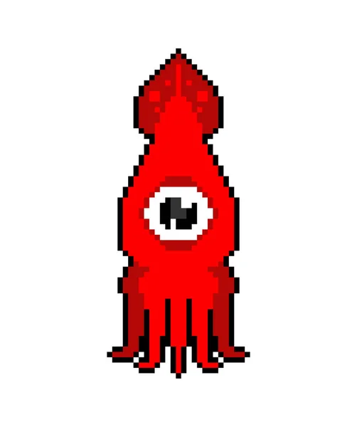 Sztuka Pikseli Kałamarnicy Bitowe Zwierzę Morskie Głowonogi Ilustracja Pikselowa — Wektor stockowy
