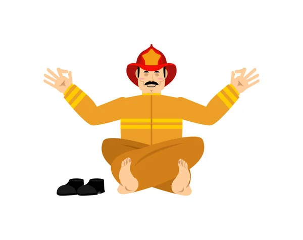 Tűzoltó Jóga Tűzoltó Jógi Elkülönítve Férfi Relaxáció Meditáció — Stock Vector