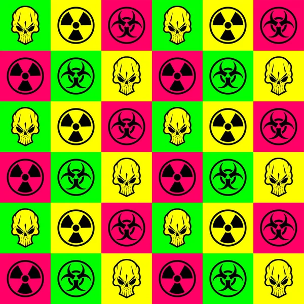 生物危害和骷髅图案无缝 核危险背景 — 图库矢量图片