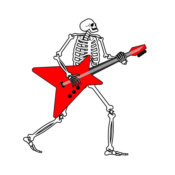 Gitarlı Iskelet Skelet Müzisyeni Elektro Gitar Ölü Bir Adam Vektör — Stok Vektör