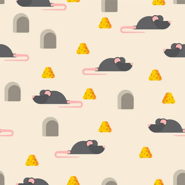 老鼠和奶酪图案天衣无缝 婴儿织物质感 — 图库矢量图片