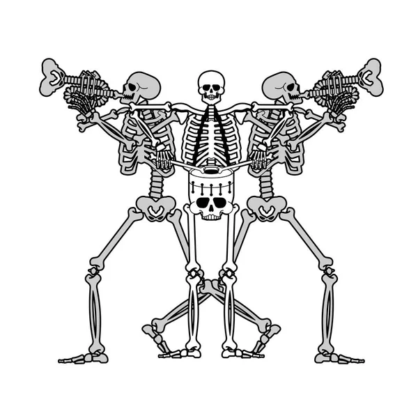 Skelett Rockband Skelett Och Gitarr Död Man Och Trumma Skelett — Stock vektor